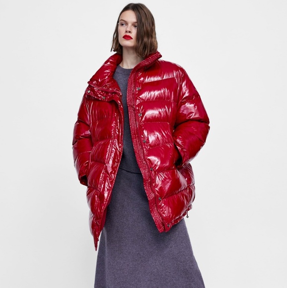 zara red puffer jacket